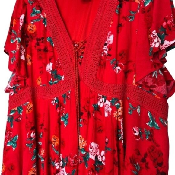 NWT Torrid Flutter Sleeve Lace-Up Skater Dress Gauze Floral Red Women Size 6X‎ - Picture 6 of 9